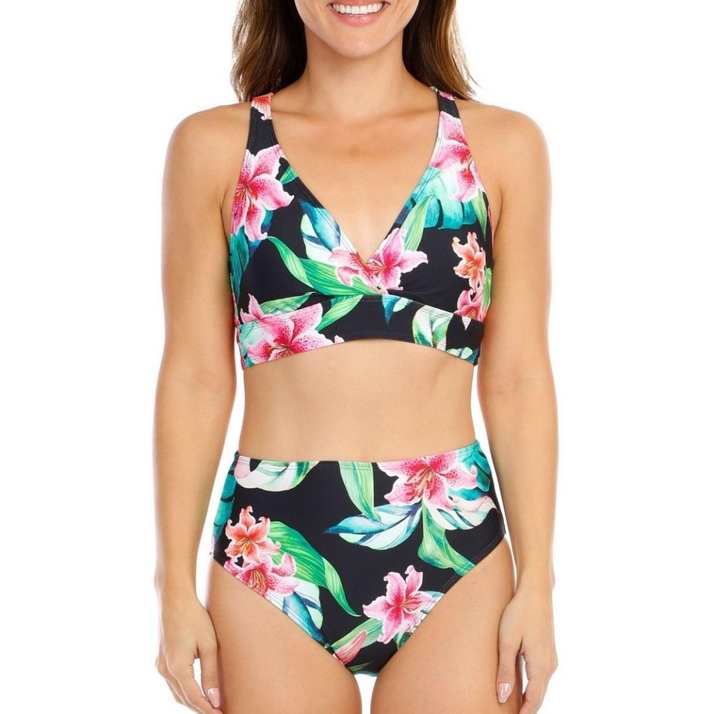 NEXT 2pc Women's M Keoki Palms 25 min Sports Bra Swim Top + High Rise Bikini NWT